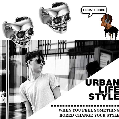 Clip On Earrings,Flongo Women's Men Stainless Steel Skull Ear Cuff, Ear Clip Non-Piercing Clip On Cartilage Earrings For Women Girl Wedding Engagement #TOP4