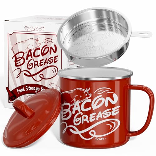 Ffrwjc Bacon Grease Saver with Strainer, Large Enamel Stainless Steel