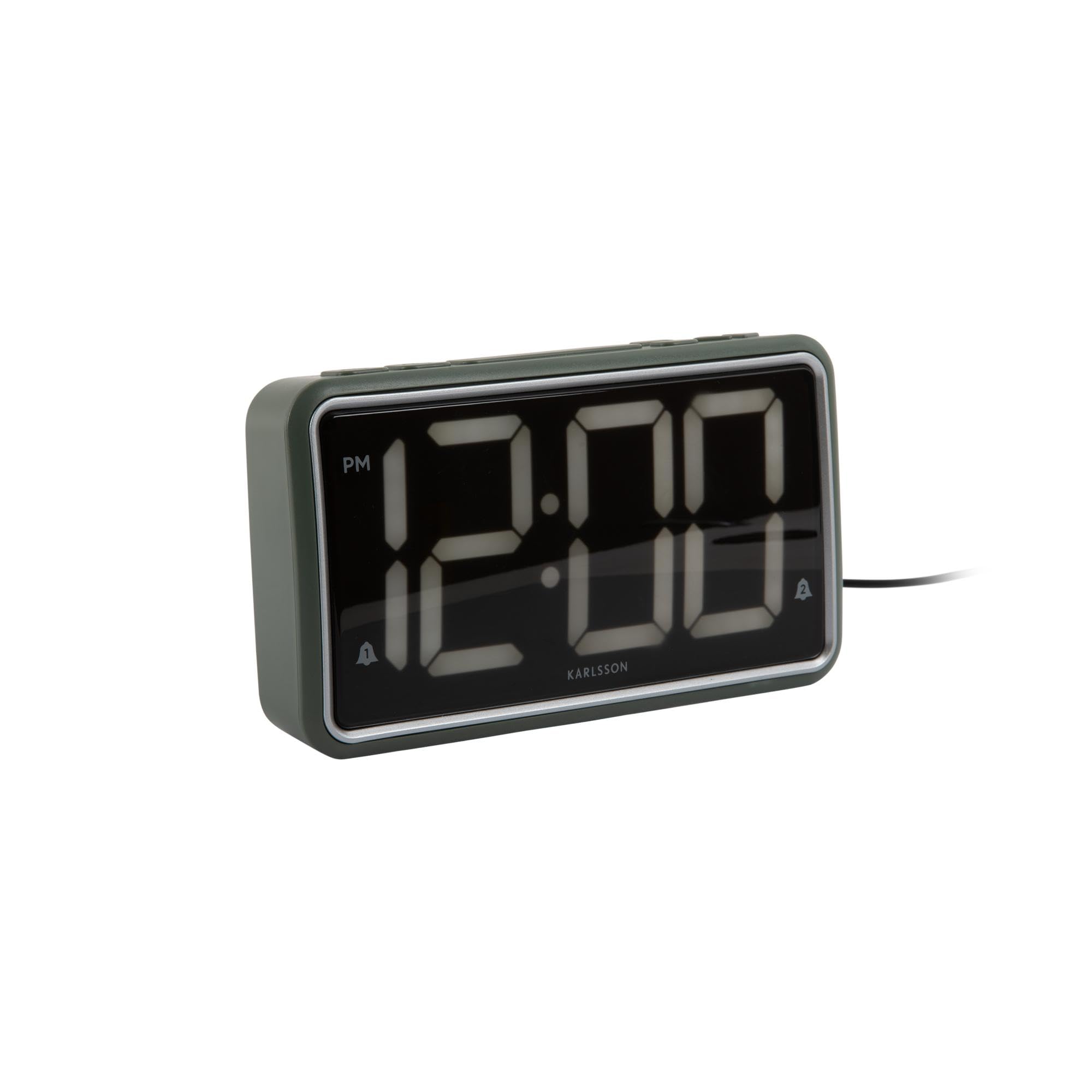 Karlsson Jungle Green New Retro Alarm Clock With Large Digit Display - With Rechargeable Usb Or Battery Operated (Jungle Green)