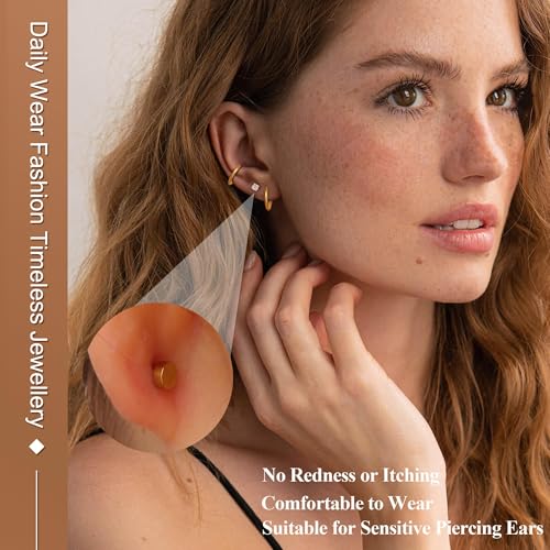 Jstyle Small Hypoallergenic Flat Back Stud Earrings for Women Men, 14K Gold Surgical Stainless Steel Earrings for Sensitive Ears Tiny Screw Back Cartilage Earring Sets for Multiple Piercing3