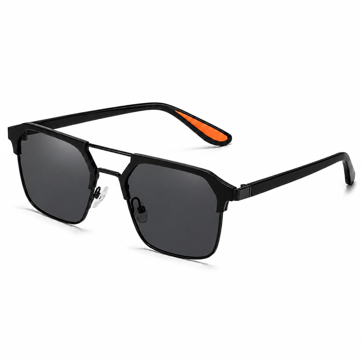 Geometric Aviator Sunglasses for Men & Women | UV400 Lens Protection | Lightweight Metal Frame Fashion Sunglasses (Black)-image-12