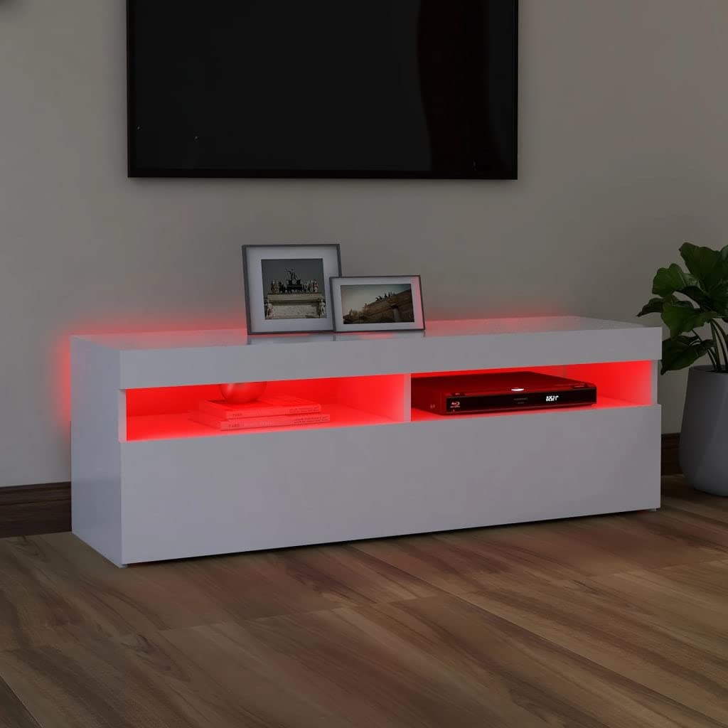 vidaXL - TV-Möbel - TV-Schrank mit LED-Leuchten Weiß 120x35x40 cm