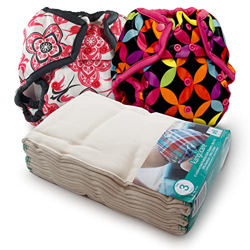 Image of KANGA CARE Prefold Size 3 Cloth Diaper Set Reusable Unbleached Viscose of Rayon from Bamboo 6 Pack + 2 Waterproof Rumparooz One Size Diaper Cover Baby Girl