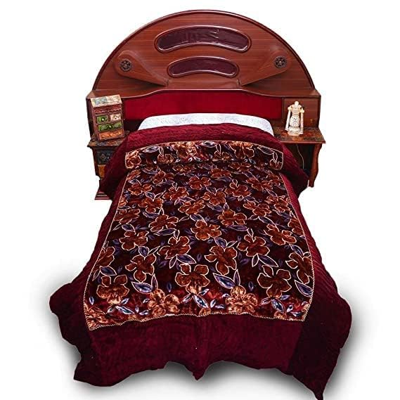 TEEJA Exclusive Double Bed Jaipuri Velvet Rajai, Rajesthani velevt razai, Cotton Quilt for Heavy Winter (Maroon Velvet, Double Bed)
