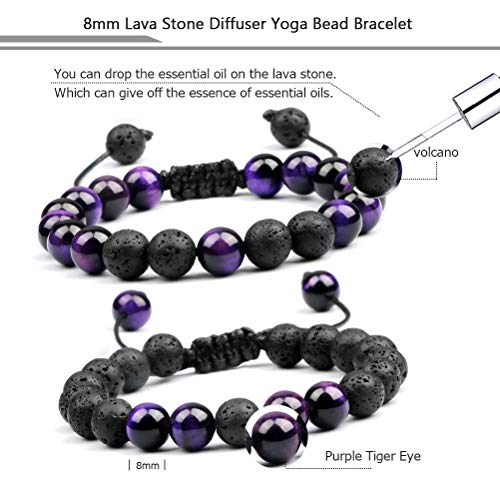 Pulsera de piedra natural ojo de tigre y lava ajustable 8mm miniatura 3