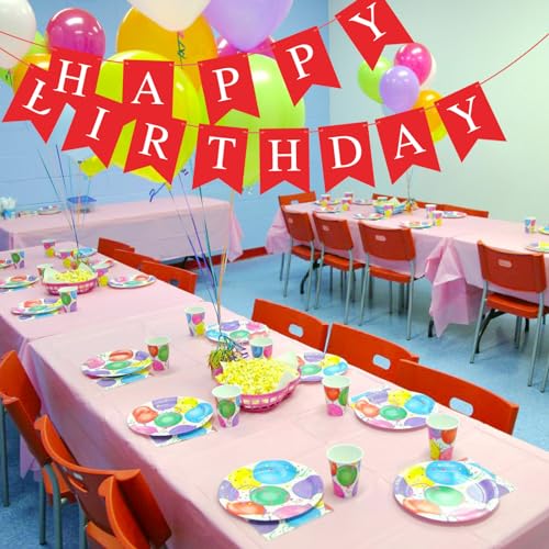 Image of Hooqict Red Happy Birthday Banner Sign for Backdrop Red Birthday Party Decorations for Women Men Party Supplies Wall Door Banner Garland Bunting Flag