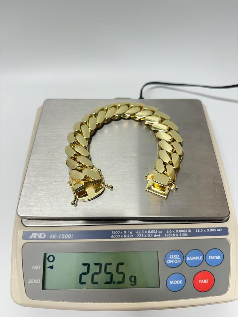 SUNEW Heavy Cuban Link Chain Bracelet, 18K Gold Plated, Wide Curb Link Design