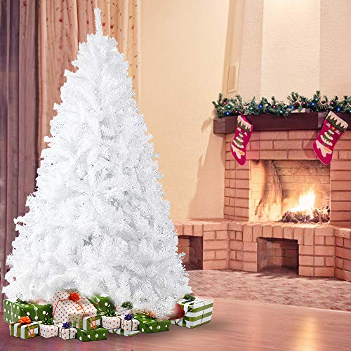 Dporticus 8' Premium Spruce Artificial Christmas Tree W/ Metal Stand，White #TOP1