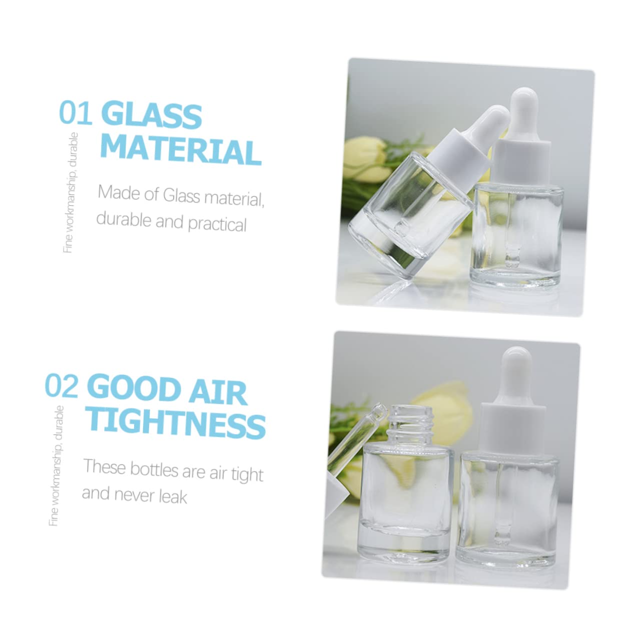 Housoutil 20piezas Botellas Cuentagotas Vidrio Transparente Unidades Frascos Aromaterapia