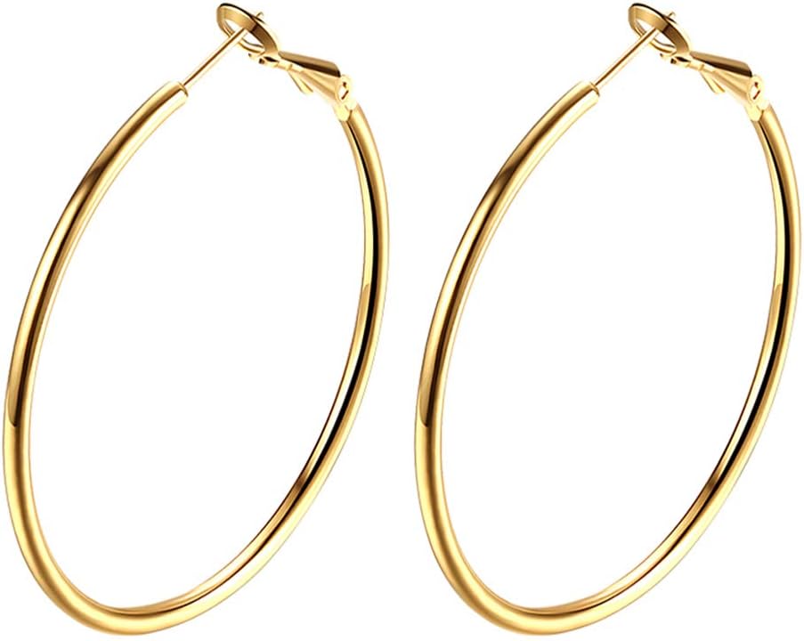 Gold Hoop Earrings,18K Gold Plated Rounded Hoops Earrings for Women