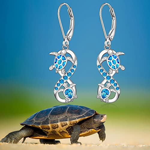Turtle Earrings for Women Sterling Silver Infinity Blue Opal Sea Turtle Earrings Dangle Drop Tortoise Ocean Wave Jewelry Gifts for Turtles Lovers by Fenthring - Used condition - Image 4