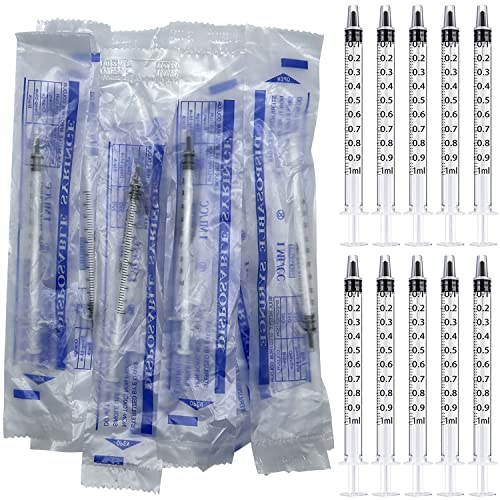 Image of 50 Pcs 1ml 1cc Syringe No Needle Plastic Syringe Individually Sealed for Pets Oral, Refilling, Oil or Glue Applicator, Measuring or Transfering Tiny Amount of Liquids, Without Cap