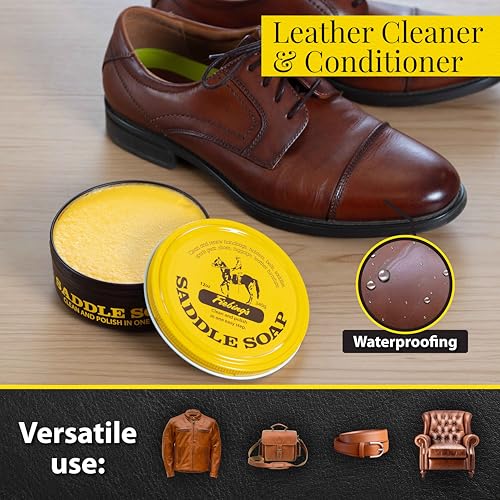 Fiebing's Yellow Saddle Soap for Leather (12 oz Tin) - Leather Cleaner & Conditioner to Soften, Protect & Restore Leathercraft - Leather Soap for Car Seat, Couch, Shoe, Purse, Boot, Bag, & Saddles