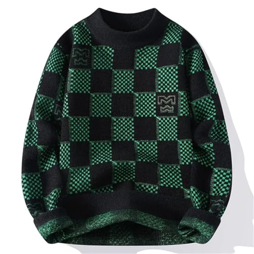 Men Round Collar Checkered Knitted Sweater American Style Men's Tops Knitted Slimming Sweater4