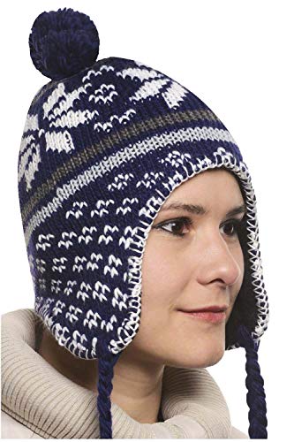 Peruanische Mütze Chullo Ch'ullu mit Bommel, Unisex, Herren/Damen, Farben zur Auswahl, dunkelblau, One size