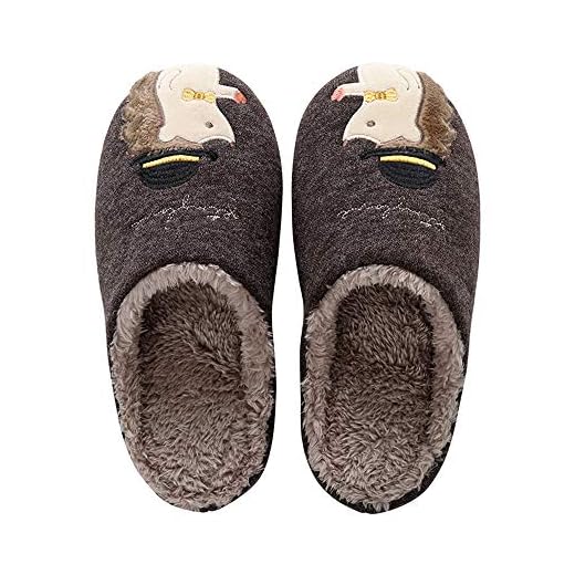 Xnhgfa Zapatillas de Estar por Casa Lindo Erizo Animados para Mujer Hombre Invierno Pelusa Forro Pantuflas Interior de Memoria Espuma Cómodo Caliente Zapatos de Algodón,Marrón,XL