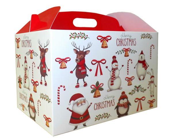 5 x SANTA SNOWMAN REINDEER CHRISTMAS LARGE GABLE BOXES - Cardboard Xmas Gift Hamper Boxes (35x24x18cm)