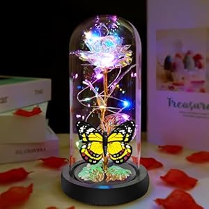 Mothers Day Rose Flowers Gifts for Mom Wife Grandma,Butterfly Birthday Gifts for Women, Galaxy Crystal Light Up Rose in Glass Dome, Mothers Day Mom Gifts from Daughter Son, Presents Mom Her