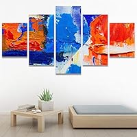 SIGNWIN 5 Panel Canvas Wall Art Modern Art Abstract Brushstroke Closeup Expressionism Expressive Modern Multicolor Oil Painting for Home Decorations Ready to Hang - 60