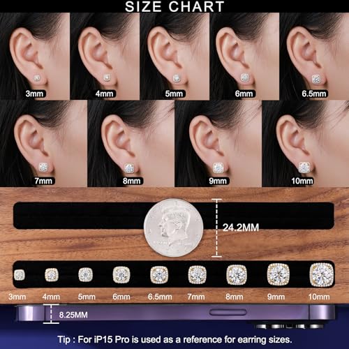 Moissanite Square Halo Stud Earrings Screw Back 0.2-8ct 3-10mm 18K White/Yellow Gold Plated 925 Sterling Silver Moissanite Earrings for Women Men3