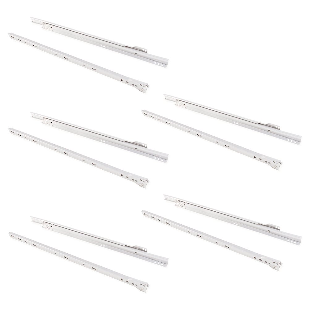 Emuca - Drawer Runners 500Mm With Partial Extension In White Colour Set Of 5 Sliders For Drawer 8432393004884
