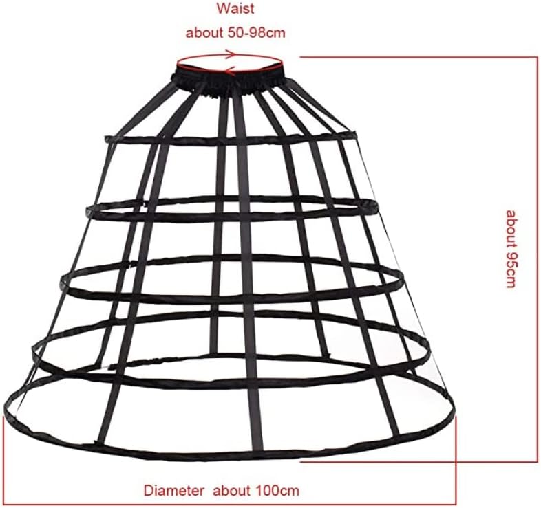 KHZQQSY 5 Hoops Pannier Petticoat Women Victorian Bustle Cages Hoop Skirt Cosplay Lolita Underskirt Crinoline for Women (Black) - Image 7