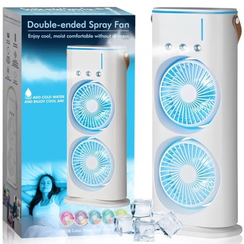 Image of efluky 4000mAh Double Ended Spray Fan, Cold Air, 2025 New 3 Gears USB Rechargeable with LED Light Cooler, Tower Air Coolers & Remote Control,Water Tank,Table fan for Home,Office (A-White)