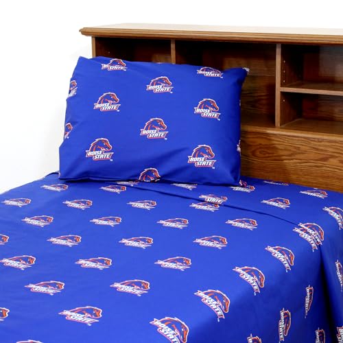College Covers Everything Comfy Boise State Broncos Queen Sized 4 Piece Sheet Set, Team Color Background, 1 Flat Sheet, 1 Fitted Sheet, 2 Pillowcases