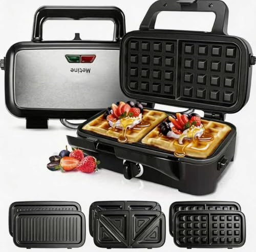 Waffle Iron with Removable Plates, 1200W All-Clad Waffle Maker for Pancake & Breakfast Sandwich, Nonstick Plates, 5-Gear Temperature Control, Cool Touch Handle, Easy to Clean for Family