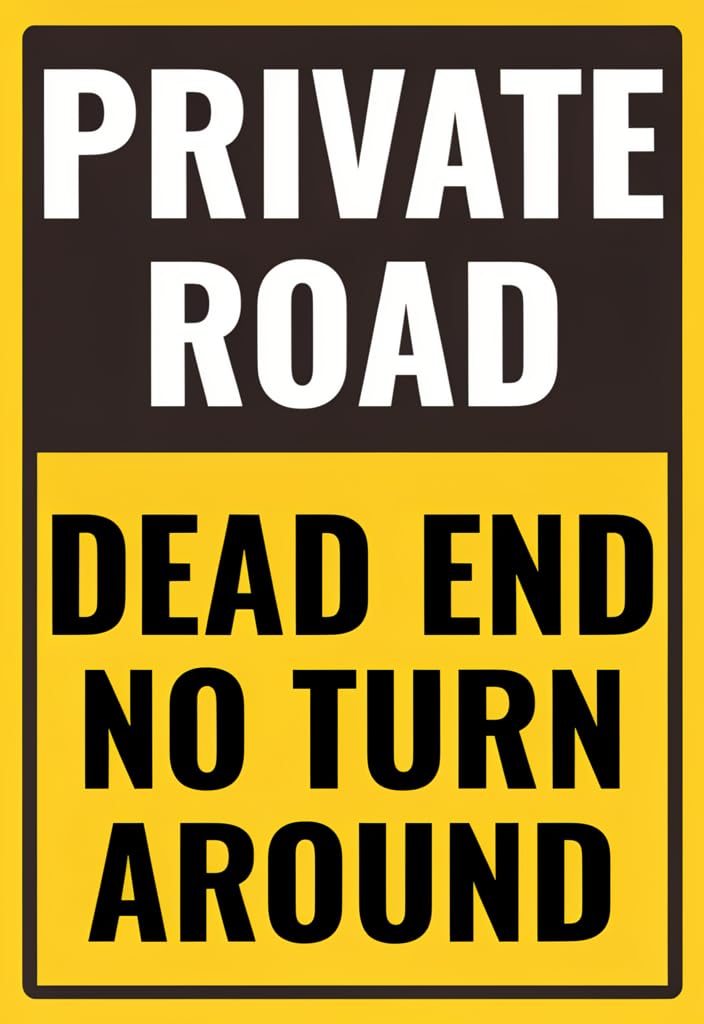 peiyeety Private Road Dead End No Turn Around Tin Sign 12x8 Inch, Metal Warning Notice Plaque for Driveway, Gate, Farm, Ranch, Property Entrance, Outdoor Home Decor Gift