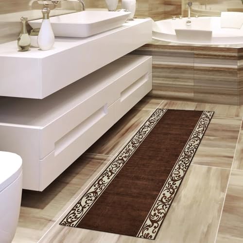 Alfombra de pasillo marrón de 60 x 220 cm lavable para hogar 4