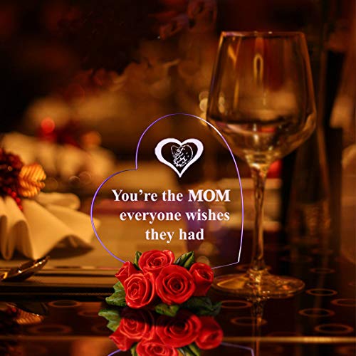 Heart Shaped LED Light on Rose Base Mother Gifts Y   ou’re The MOM Everyone Wishes They had