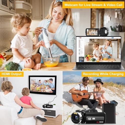 Image of Camcorder Video Camera 4K UHD 48MP IR Night Vision Vlogging Camera for YouTube,18X Digital Zoom Camcorder Recorder 3 inch IPS Touchscreen with 32GB SD Card, Remote, 2 Batteries