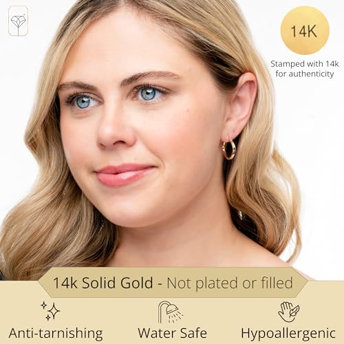 14k Two-Tone Hoops in White & Yellow Gold | Hypoallergenic Solid Gold Hoop Earrings for Women | Anti-Tarnishing Real Gold Hoops with Secure Clasps by MAX + STONE2