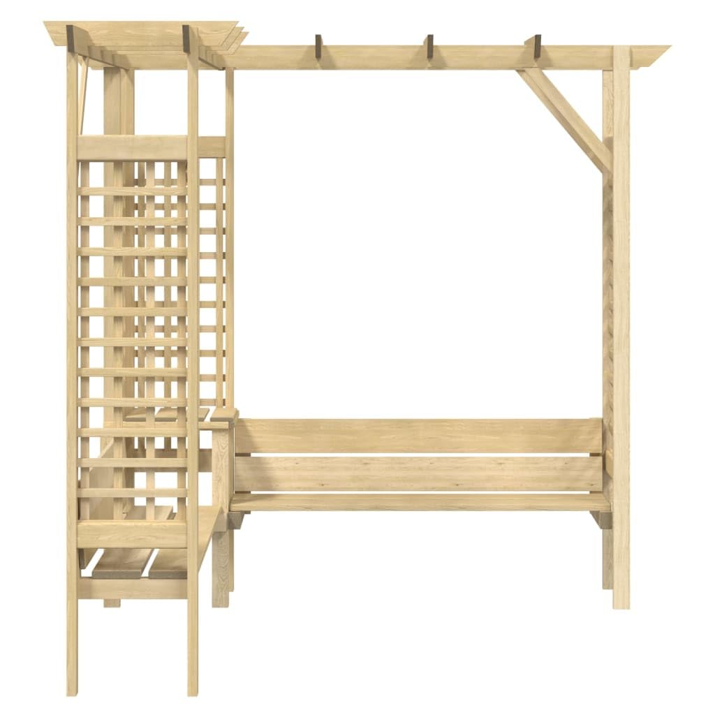 Narożna pergola z ławką z impregnowanego drewna sosnowego, 190 x 190 x 200 cm, odporna na warunki atmosferyczne, do ogrodu, na taras, balkon i do użytku na zewnątrz