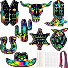 Hungdao 80 Pcs Western Cowboy Scratch Cards for Men Rainbow Cowboy Scratch Paper Art with Wooden Stylus Western Rainbow Art Paper for West Party Favors Adult Birthday Party DIY Activities