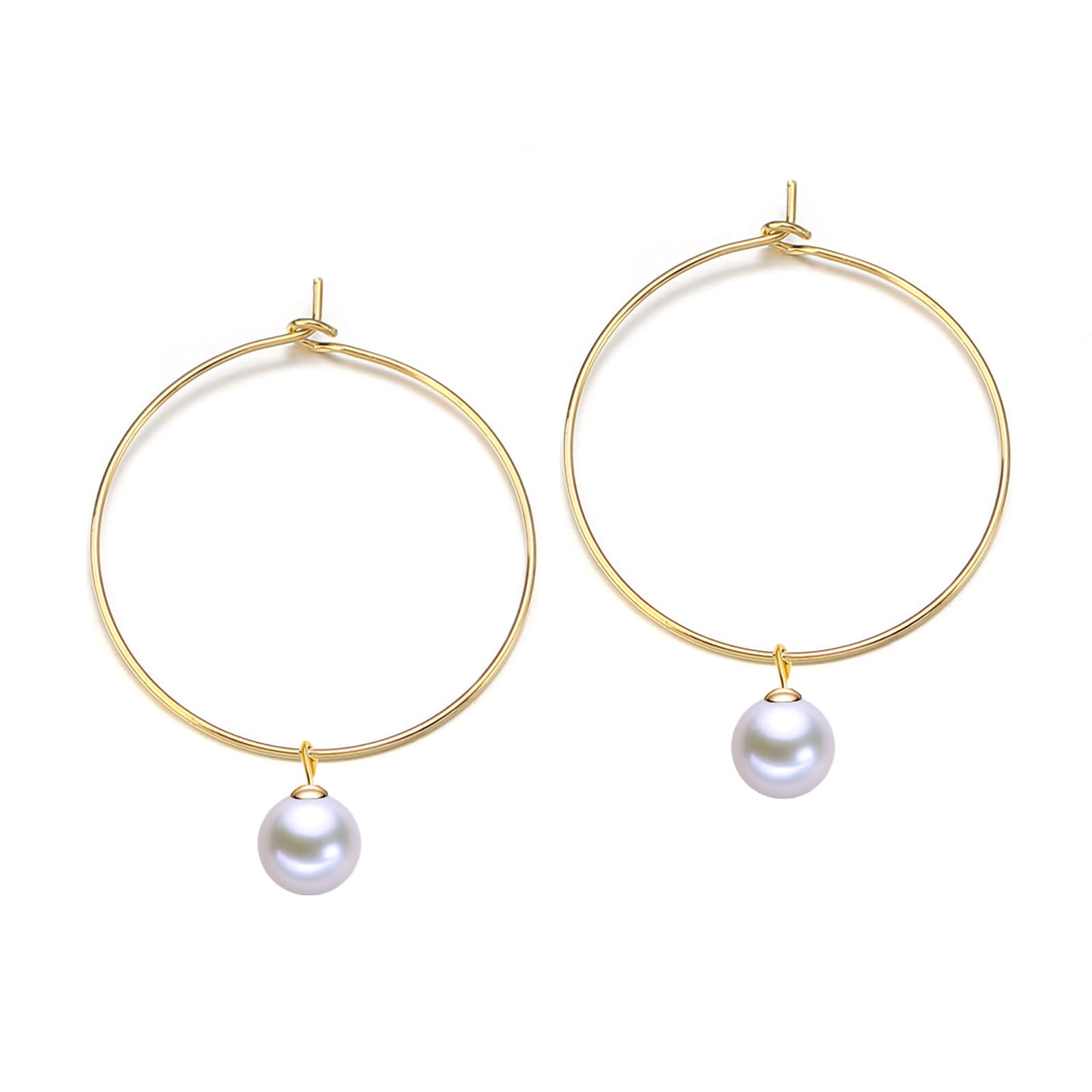 PearlLives Pearl Hoop Earrings 14K Gold Plated Drop Dangle Earrings For Women Trendy Round Simulated Shell Pearl Earrings