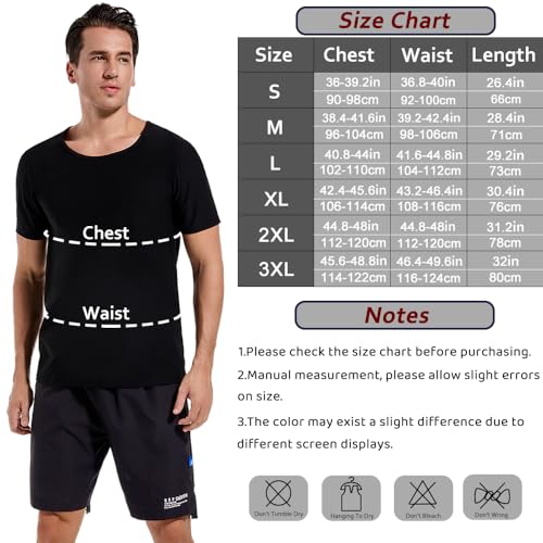 Everfion Camisa masculina sauna, Preto (interior azul), GG