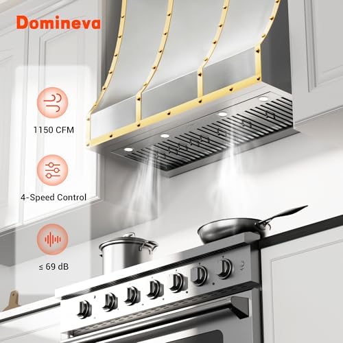 DOMINEVA 48 Inch Ducted Range Hood Insert,1150CFM Built-in Kitchen Vent Hood with 4-Speed Exhaust Fan&LED Light,Stainless Steel