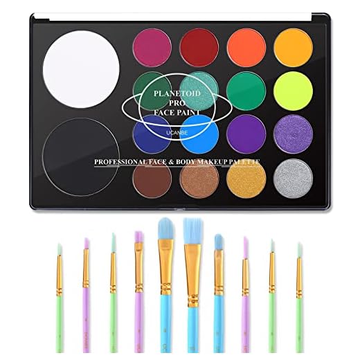 UCANBE Face Paint Kit + 10pcs Paint Brush Water Activated Body Paint SFX Makeup Palette for Cosplay Halloween Black White Face Painting Kits for Adults Matte Neon Special Effects Makeup Kit