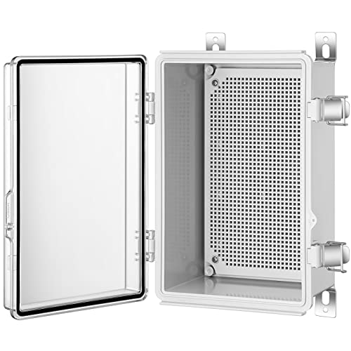 Image of Gratury Junction Box, Hinged Transparent Cover Stainless Steel Clip IP67 Waterproof Plastic Enclosure for Electrical Project Includes Mounting Plate and Wall Bracket 290�190�140mm (11.4 inch�7.5 inch�5.5 inch TC)