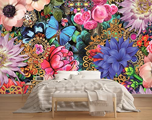 MFWFM 3D Floral Wallpaper Vivid Multicolor Wall Mural for Living