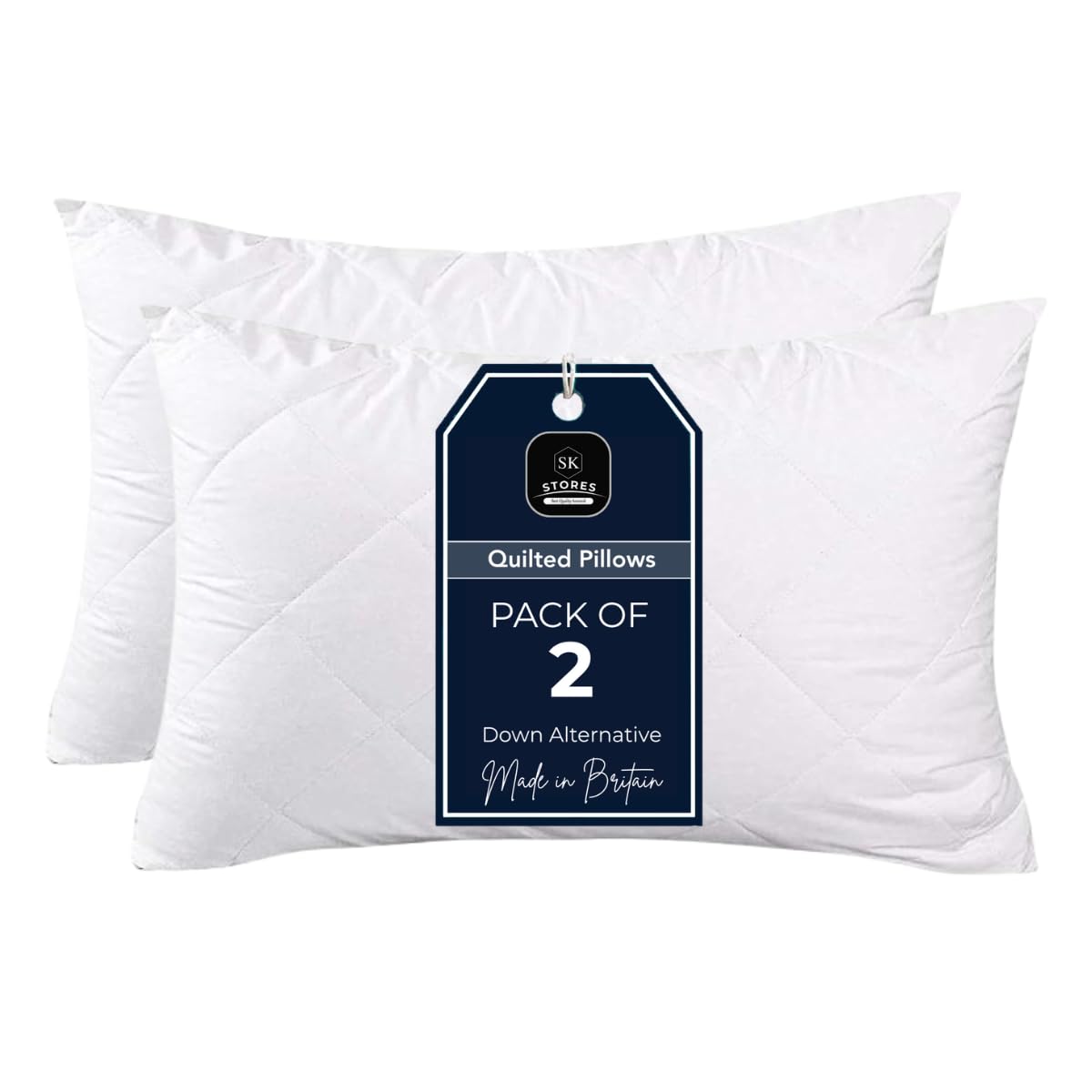 Quilted Pillows- Hotel Quality Premium Hollowfibre Filled Pillows for Side, Stomach and Ba...