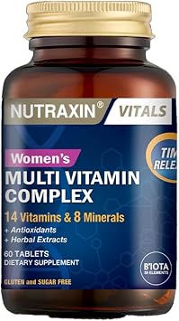Nutraxin Multi Womens Vitamins Energy Support, Nourishes Hair, Skin & Nails, Whole Food Supplement with Biotin, Vitamins A, C & E and Zinc Gluten and Sugar Free 60 Tablets