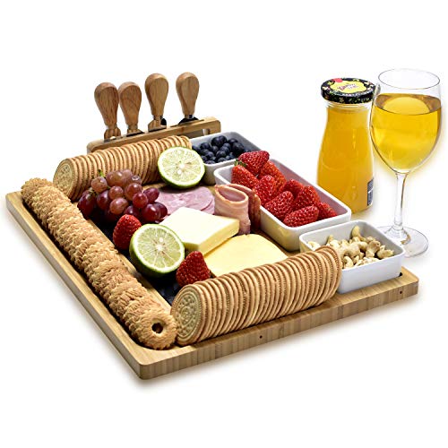 Bamboo cheese board and cheese knife set: large specialty dish board set and cheese platter - unique family warm keeping gift, new home, wedding anniversary and wedding gift, bride shower gift - Image 5