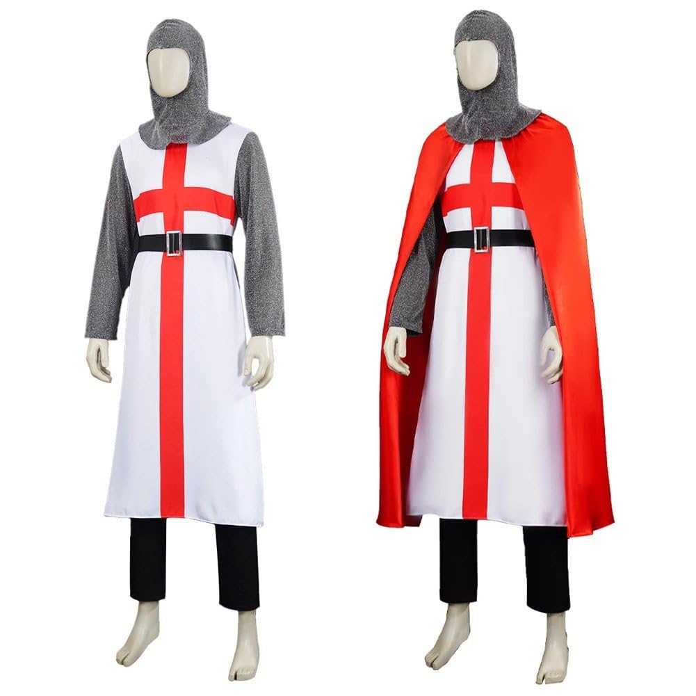 Kostium templariusza rycerza, średniowieczny strój krzyżowca, renesansowy strój na Halloween, cosplay dla dorosłych
