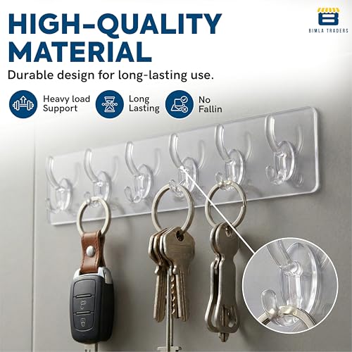 Image of Waterproof Stick on Adhesive Wall Hooks 2 Set of 12 Pcs- Heavy Duty Transparent Hooks for Photo Frames, Wall Clocks, Keys, Hanging Robe | No Damage, Easy Installation |Smart Storage Solution.