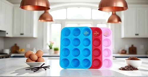 Miniatura 2 de Molde de silicona para magdalenas de 12 tazas  Juego de 3 moldes de silicona de tamaño regular  Juego de 3 moldes para pasteles de colores mixtos