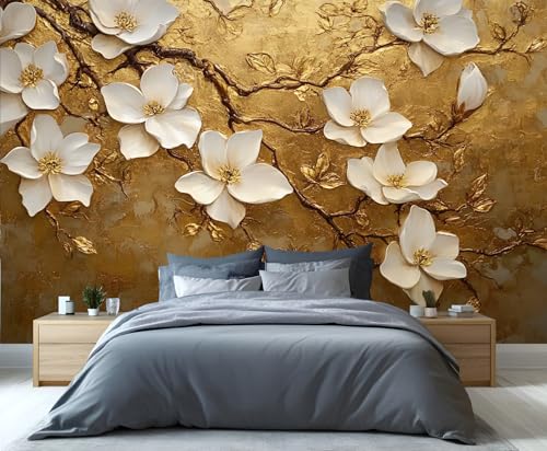 FELIAOQ - Greek Relief Mural Wallpaper, White Gold Flowers Murals, Retro European Flowers Murals Removable Wallpaper for Living Room Bedroom Wall Home Decor Mural (Not Peel Stick)