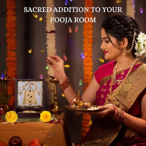 Image of Balaji Venkateshwara Pocket Temple for Wedding Gift, Housewarming Gift & Pooja Room Decor | Gold Plated Photo Frame with Charan Paduka - 4.5 Inches
